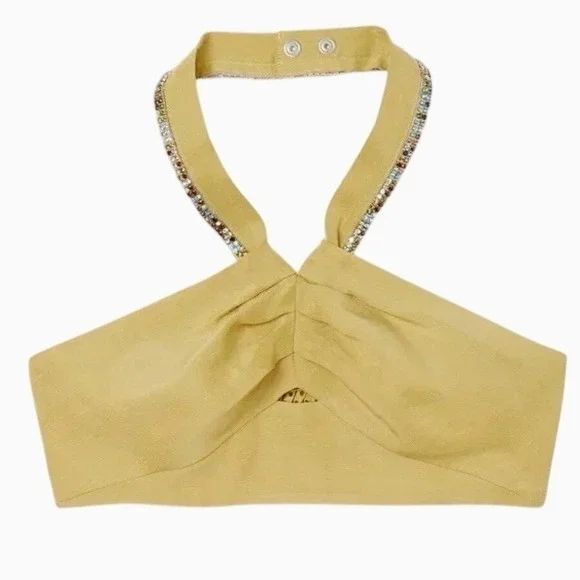 Sandro Avedis Rhinestone Halter Crop Top Tilleul Lime Green Size 2 NEW - Picture 3 of 8